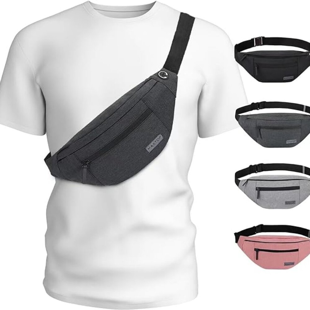 Large Crossbody Fanny Pack with 4-Zipper Pockets